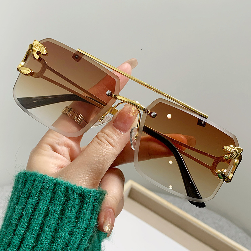 Luxury Brand Designer Sunglasses New Gold Tiger Head Men's Square European And American Fashion Women's Metal Cut-Edge Sunglasses