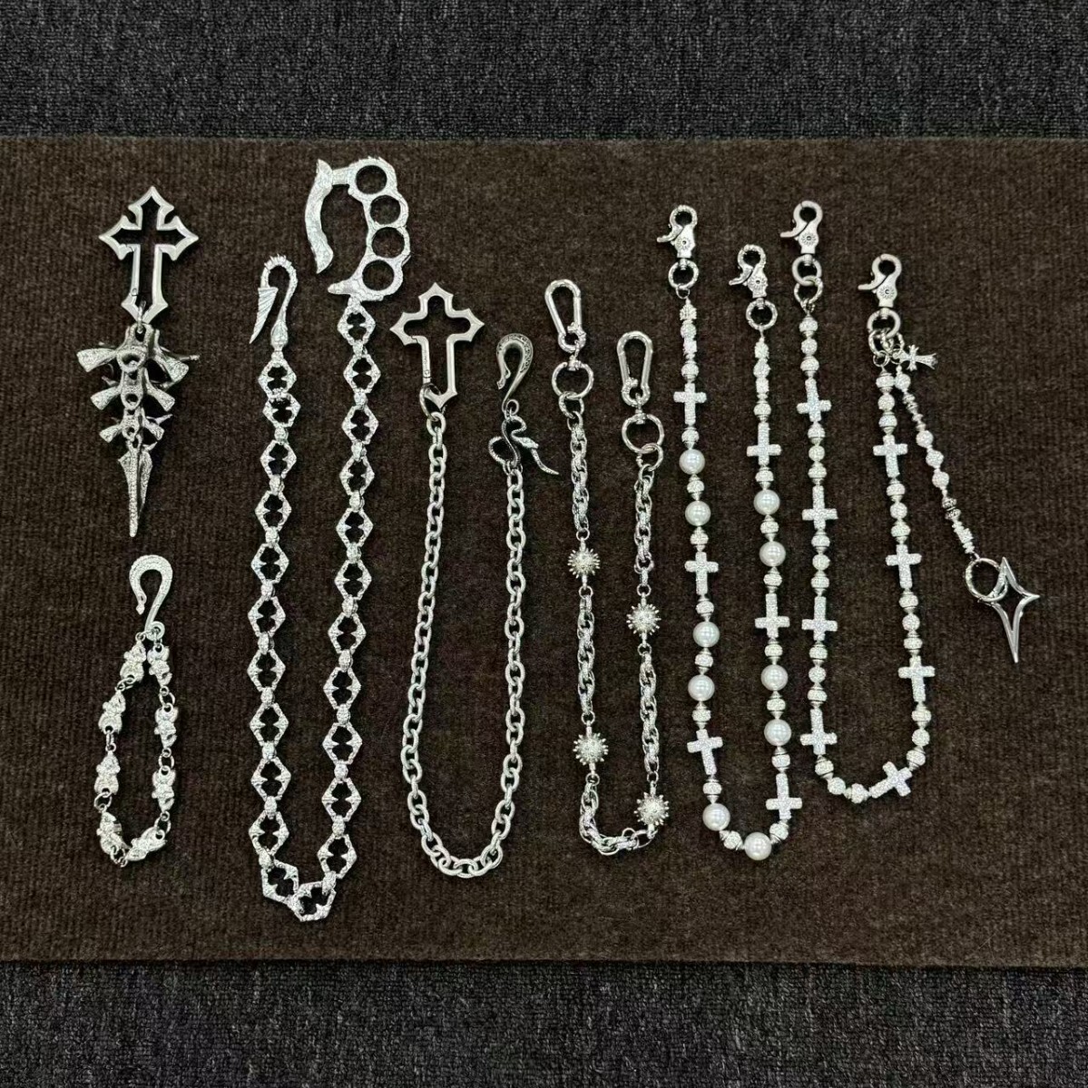European American high-end series, featuring intricately crafted metal accessories with a sophisticated, punk-inspired street style,