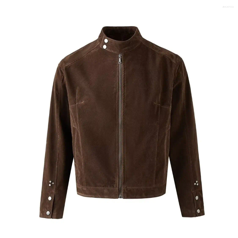 American Retro Coffee Brown Suede Jacket Men Spring Autumn Vintage Casual Coat Fashion Streetwear Outwear Male Short Tops