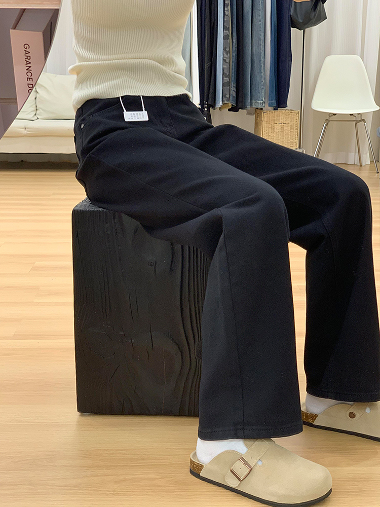 High Waist Wide Leg Black Jeans Women's Loose Straight Casual Floor-Length Trousers plus Size Slimming Versatile Denim Pants