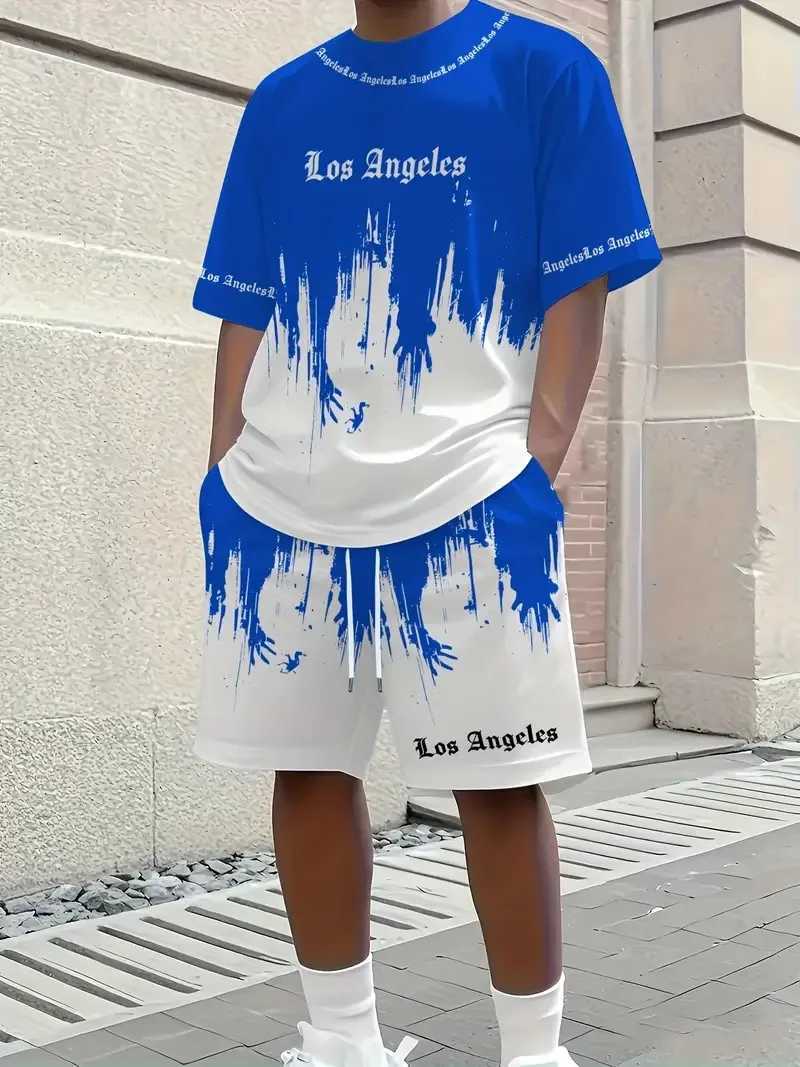The 2025 summer new men's shorts + T-shirt set with 3D gradient printing is fashionable casual sporty comfortable and breathable T260924