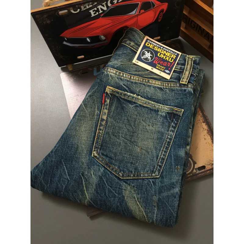 Heavy duty denim pants for men nostalgic trend 2025 new style distressed washed loose straight leg scratch jeans S260924SYW8