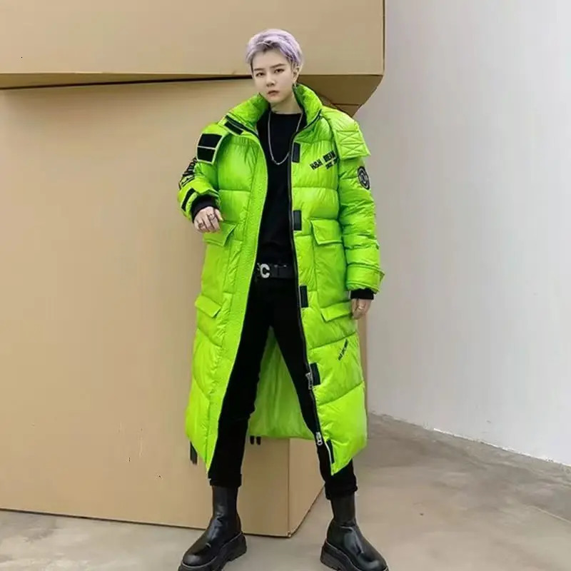 Winter Long Down Jacket Men's Light y Fashion Shiny Waterproof White Duck Down Warm Jacket Women's Ski Hooded Coat 260923