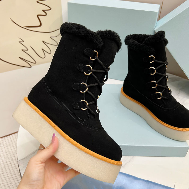 Women Platform Heels Ankle Boots Designer Suede Lace Up Outdoor Leisure Shoes Vintage Black Brown Western Snow Boot 26ss Lady Luxury Casual Shoes Ru