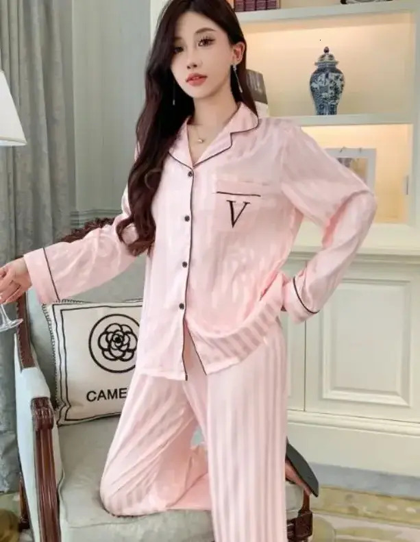 loungewear Women Pajamas Women's Sleepwear Pajamas Set Summer Lce Long Sleeve Top Pants Two Pieces Ladies Simple Casual Loose Homewear Sleepwea