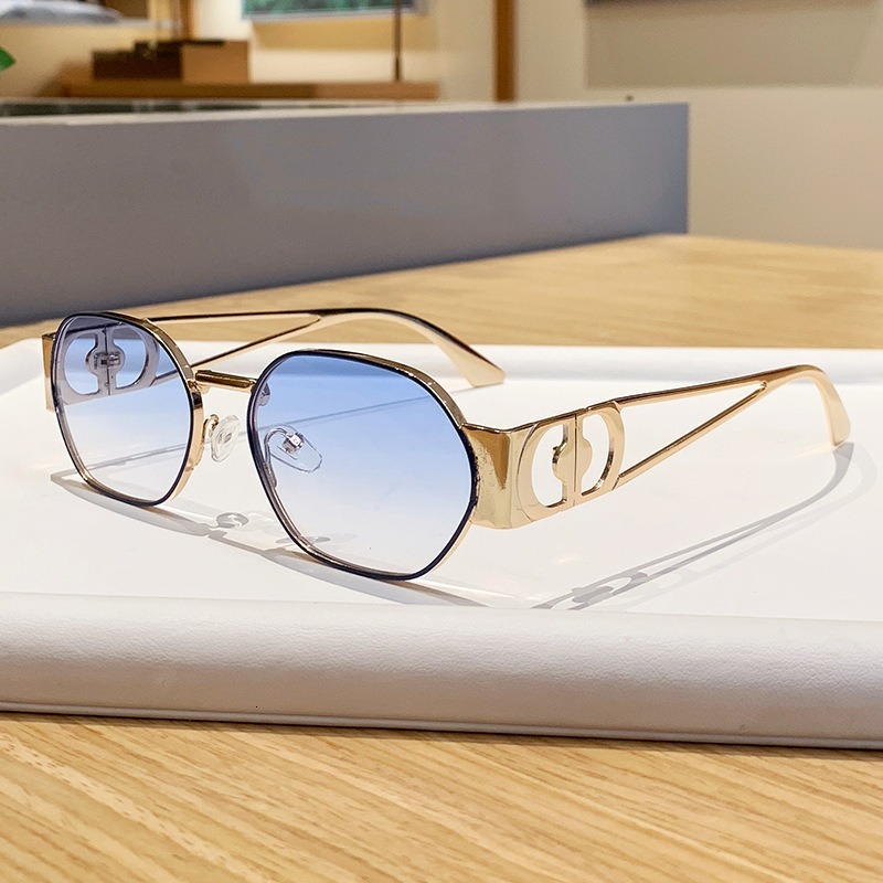 2026 New High-End D Brand European And American Style Polygonal Metal Sunglasses Retro For Photoshoots To Make Face Look Smaller Luxury Brand Design