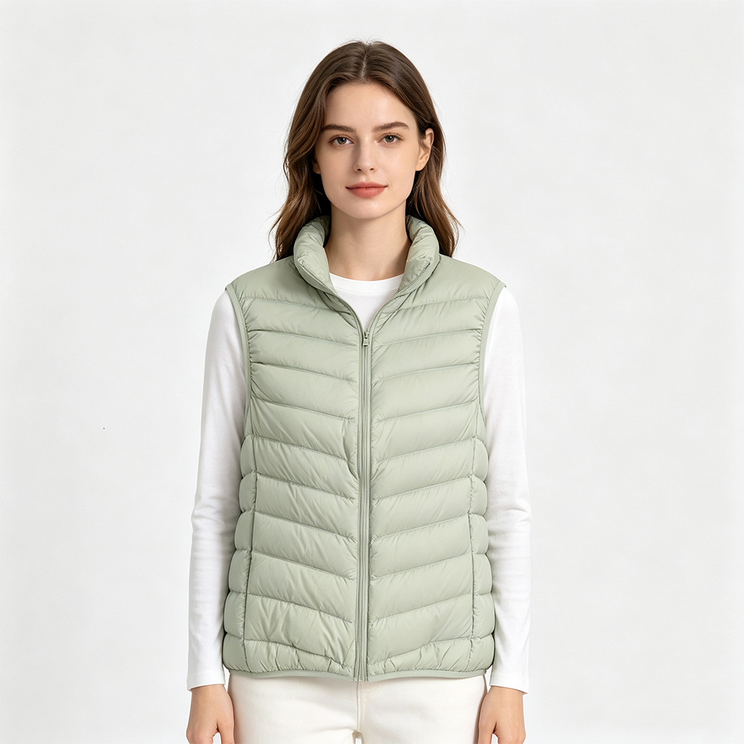 L-8006 Women's Plus Size Lightweight Down Vest, 90% White Duck Down Winter Sleeveless Puffer Jacket, Warm Packable Quilted Vest for Autumn & Wi
