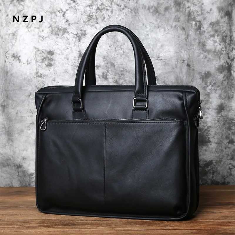 Briefcases NZPJ Men's Genuine Leather Business Handbag Top Layer Cowhide Cross Section Office Computer Bag Shoulder Messenger Briefcase H260923