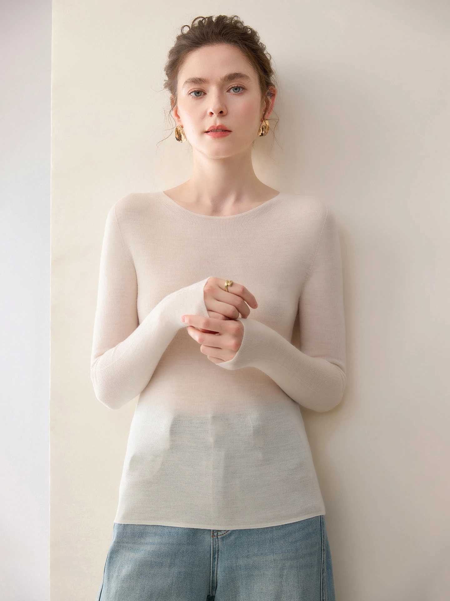 Women's Sweaters New 100% Merino Wool Women's Sweater Autumn Winter Female Knitted Slim Pullover Long Sleeve Clothing Top Ladies Daily Und