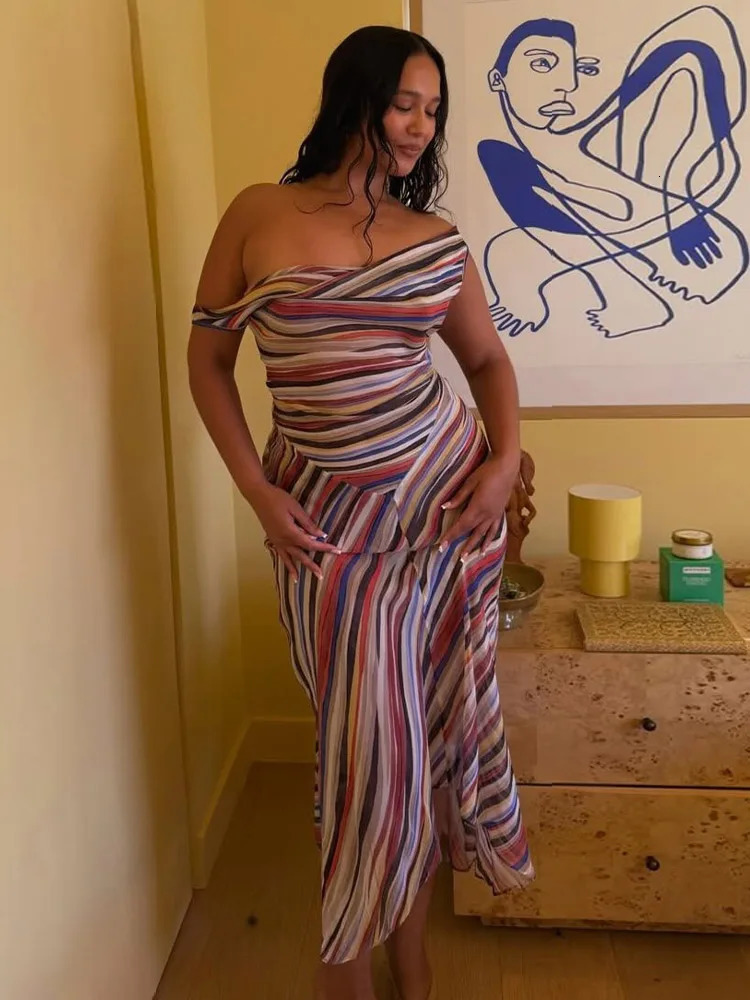 2026 Summer Colorful Stripe Long Dresses for Women Chic Sleeveless Female Midi Dress Fashion Lady Vacation Beach Vestidos 260923