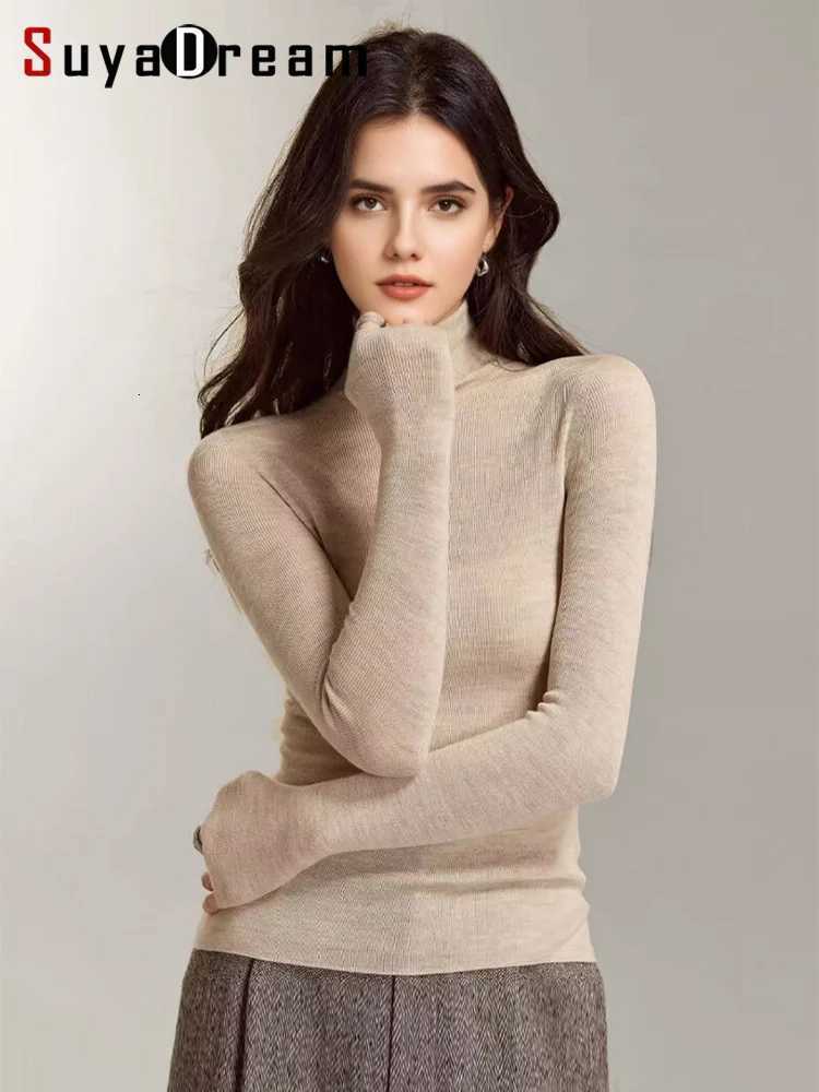 Women's Sweaters SuyaDream Women Turtleneck Pullovers 100%Merino Wool High Collar Whole Garment Sweaters 2025 Fall Winter Slim Warm Top H260923