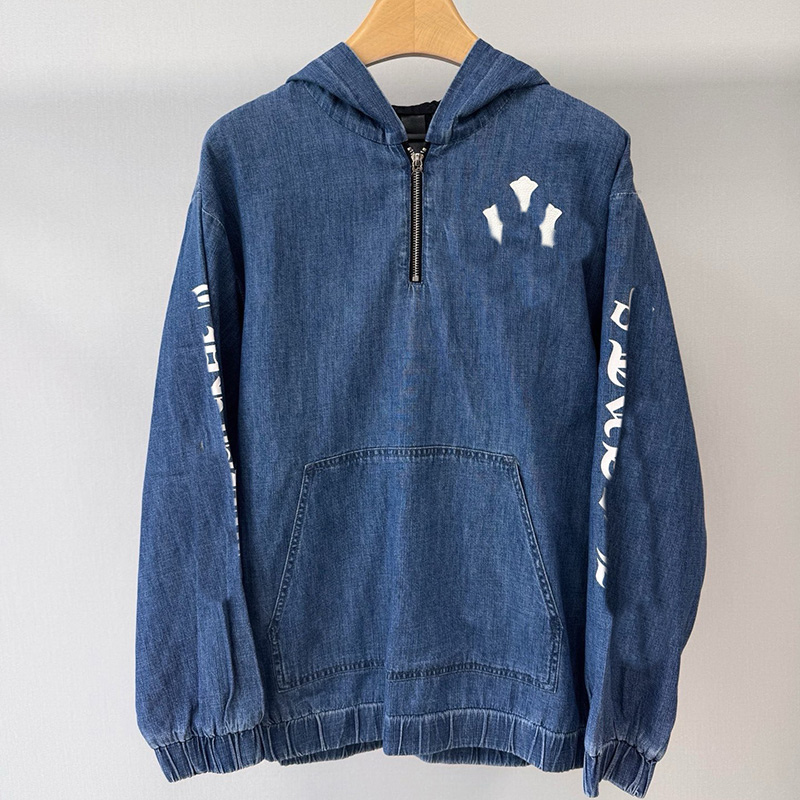 Denim Vintage Oversized Sweatshirts Women Half Zip Up Hooded Letter Printed Cargo Sweatshirt Fall Chic Street Hip Hop Unisex Tops