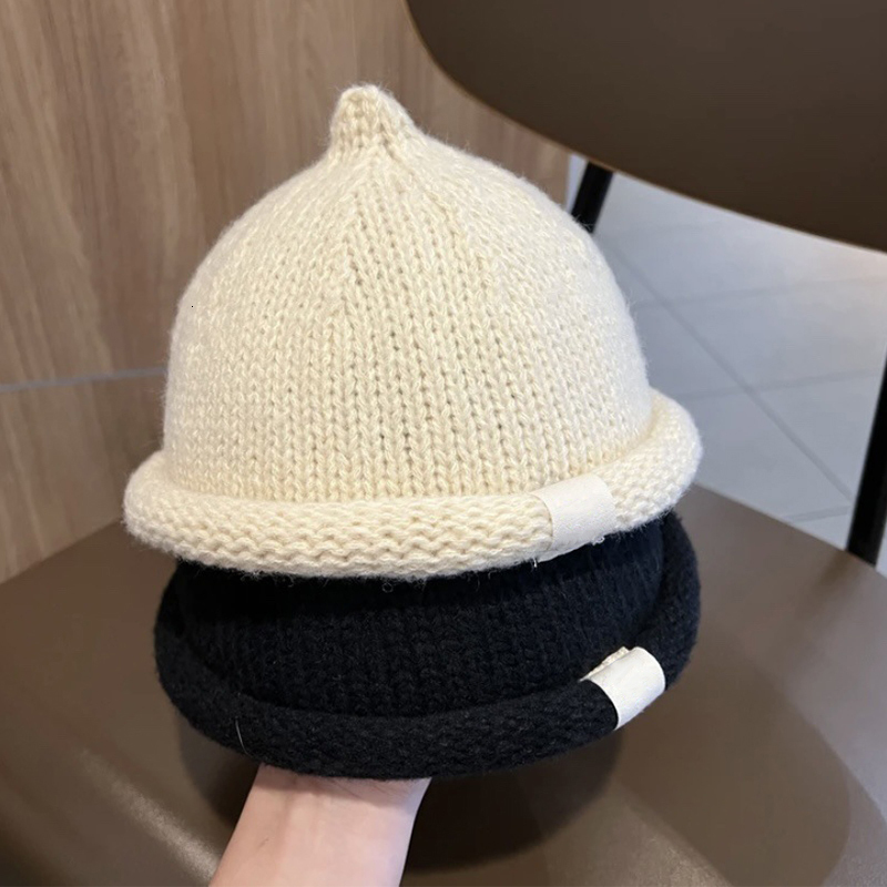 Korean Kids Pullover Winter Warm Woolen Knit Hat 1-4year Children Sweater Melon Cap Solid Color Crochet Bonnet Baby Beanies