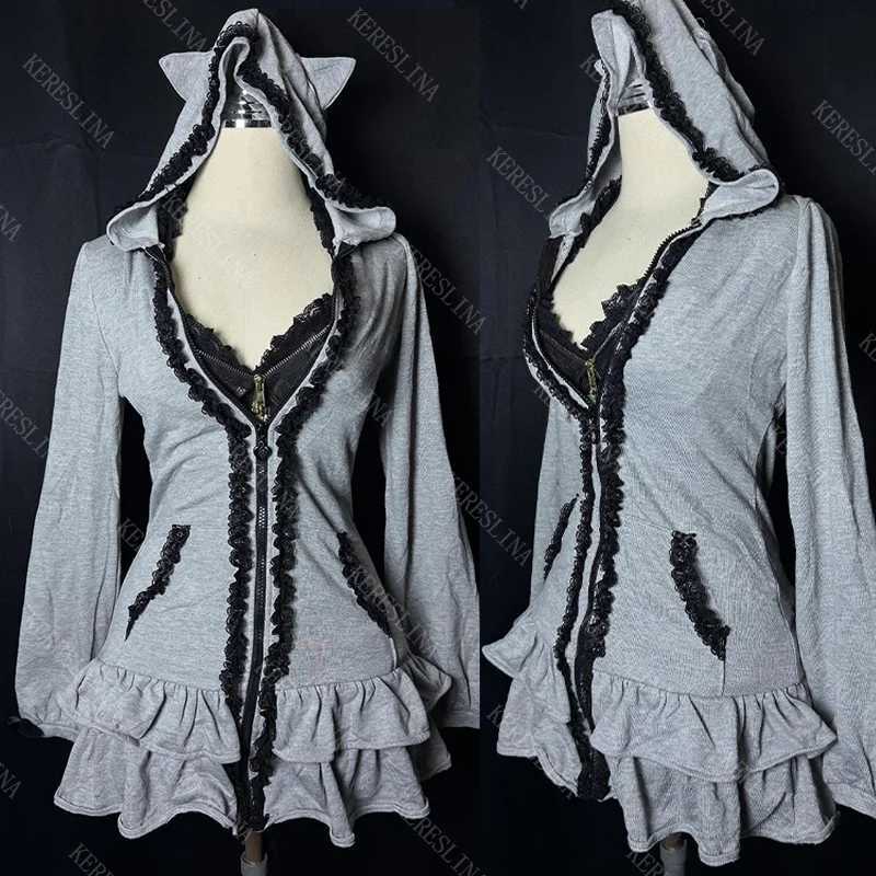 Y2K women's hooded cardigan hoodie jket 2000s aesthetic high street hip-hop rock dark style cute casual new women's jket emo T260923