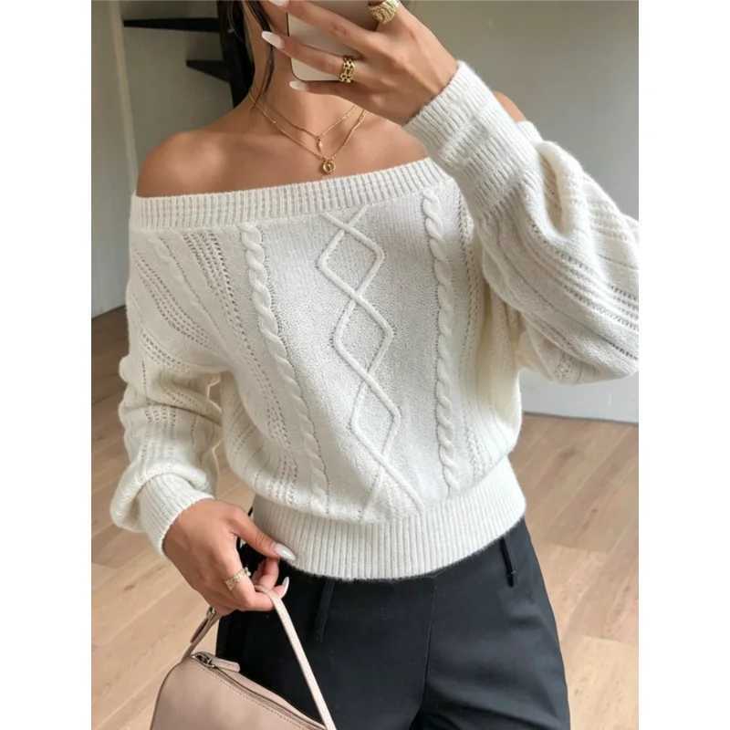 Women's Sweaters New Chic Sexy Autumn and Winter Elegant Slash Neck Off Shoulder Solid Color Long Sleeve Sweaters Casual Women's Knitted P