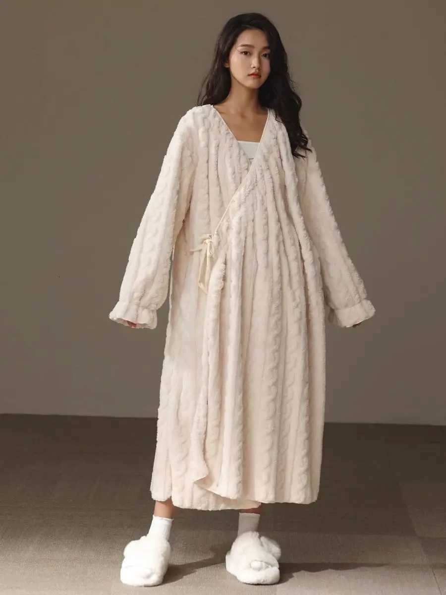 Lounge Pigiama da donna in peluche da donna Accappatoio taglie forti da donna in pile di corallo e accappatoio da notte con kimono lungo autunno e i