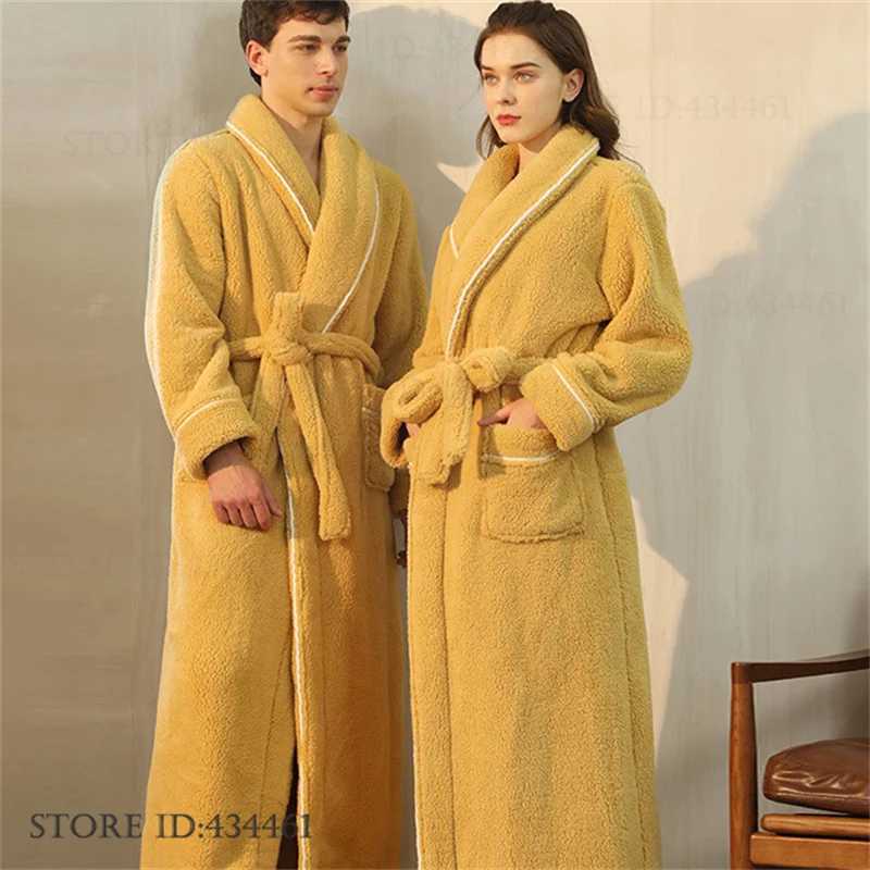 Sleep Lounge Donna Taglie Forti Addensare Flanella Coppia Abito Lungo Kimono Abito Inverno Nuovo Indumenti da Notte Pigiama Allentato Casual Corallo