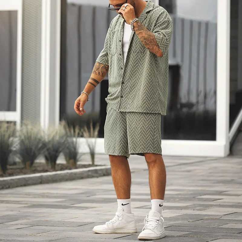 High Quality Men Sets Printing Summer Lapel Short Sleeve Shirt Shorts Fashion Streetwear Vacation Loose Men's Casual Suits S-3XL T260924