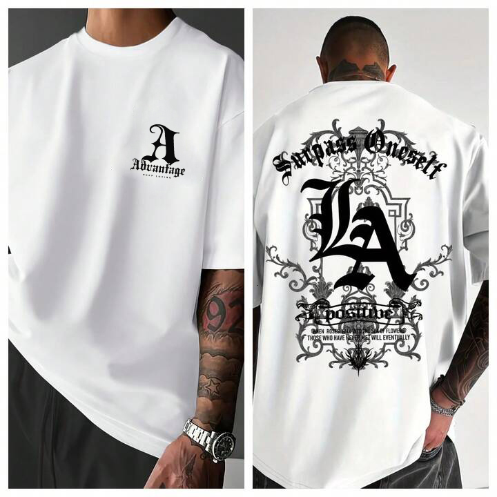 Gothic LA Ornate Print Mens T Shirt Pure Cotton Summer Streetwear Short Sleeve Tee Unisex Oversized Retro Graphic Top Y2K Grunge Tee dh1100072003