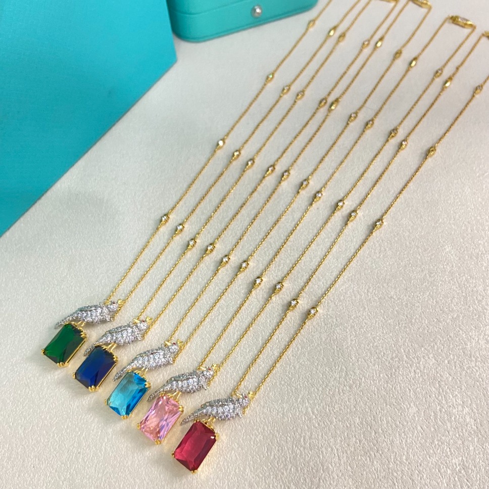 Designer Fashion Jewelry Sets Bird Pendant Necklace Matching Earring Colorful Crystal Rhinestone Gold Plated Women Elegant Ladies Gift Luxury Party
