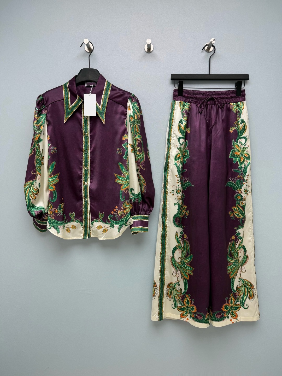 Milan Runway Two Piece Pants 2026 New Autumn Print Fashion Designer Women's Two Piece Sets Brand Same Style Shirts 0924-17