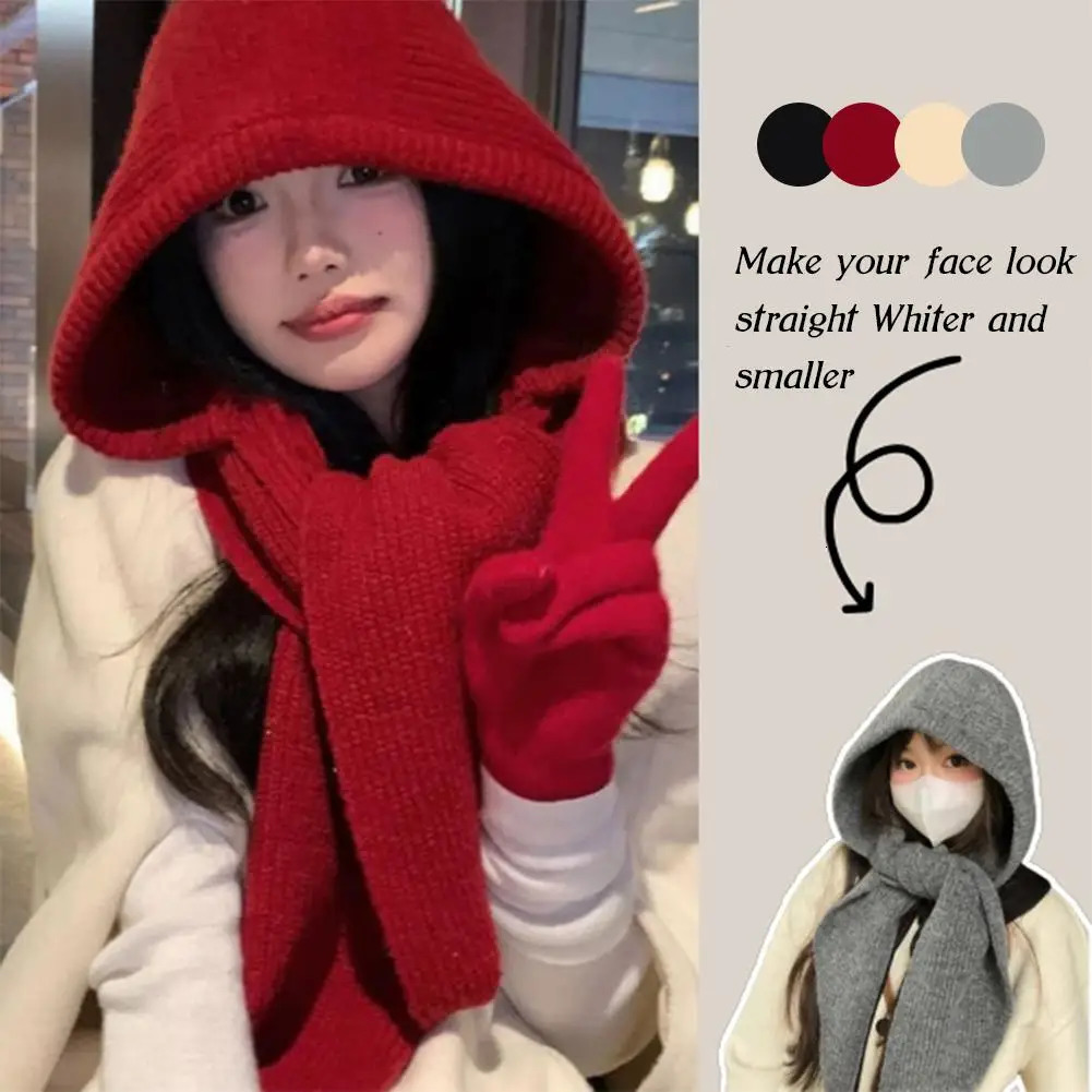 Korean Balaclava Bonnet Beanies Autumn Winter Warm Hat Scarf Thickened Knitted Hat Neck Protection Winter Accessories260922