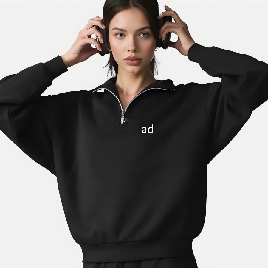 Autumn and winter sports jacket hoodie with thick velvet suit casual loose versatile warm half zip yoga top 26Y0924