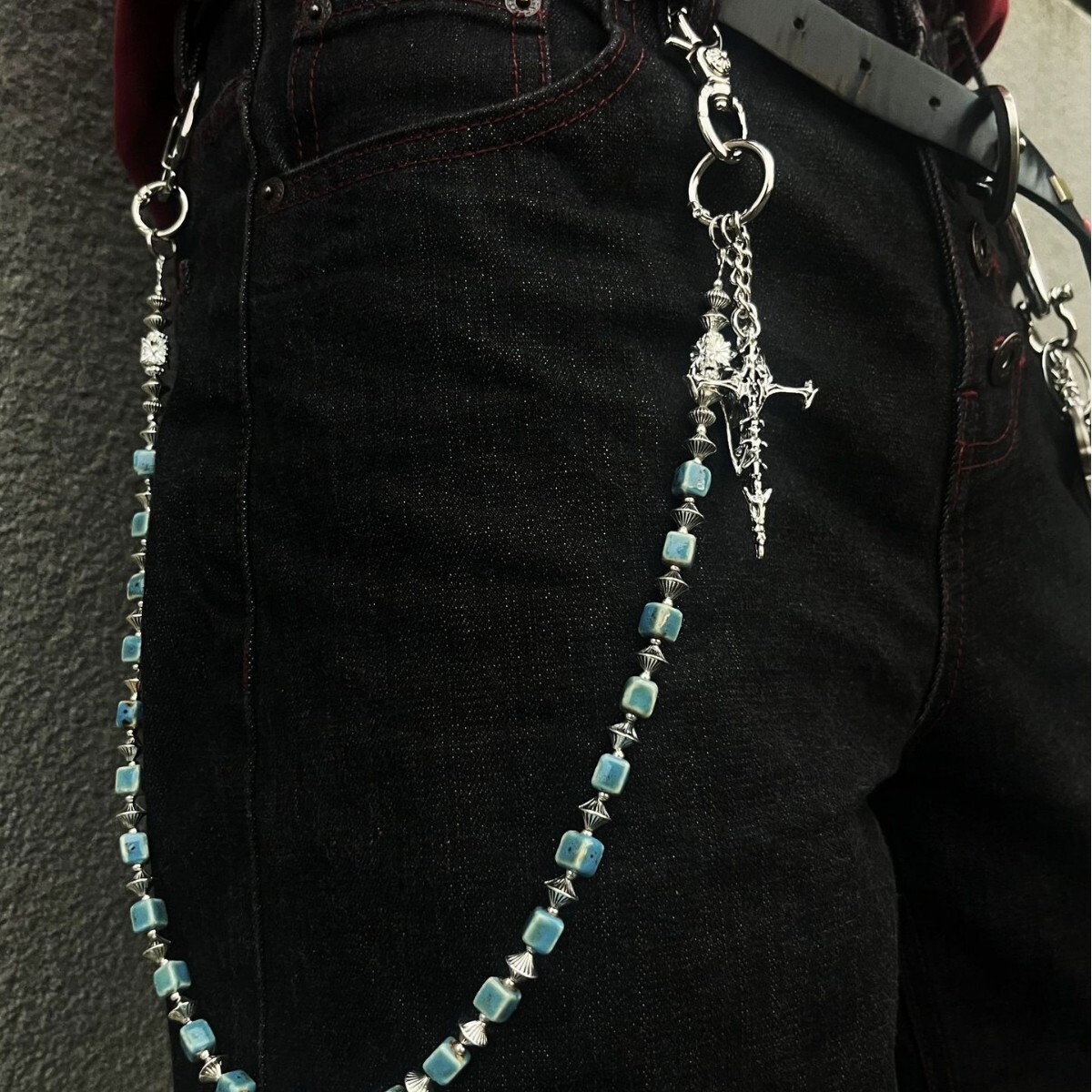 Ainworth European and American jewelry, vintage blue ceramic handmade pants chain, high-end hip-hop style denim waist chain
