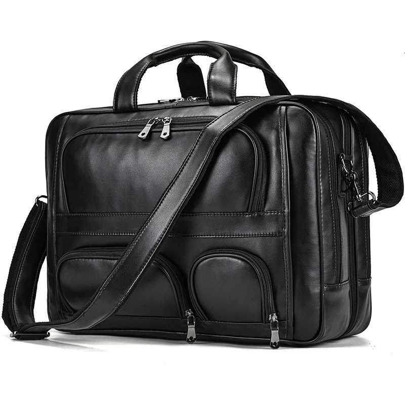 Briefcases Big Leather Briefcase Double Layer Genuine Leather Office Business Bags For Layer Doctor Real Leather Laptop Briefcase 17" H260923