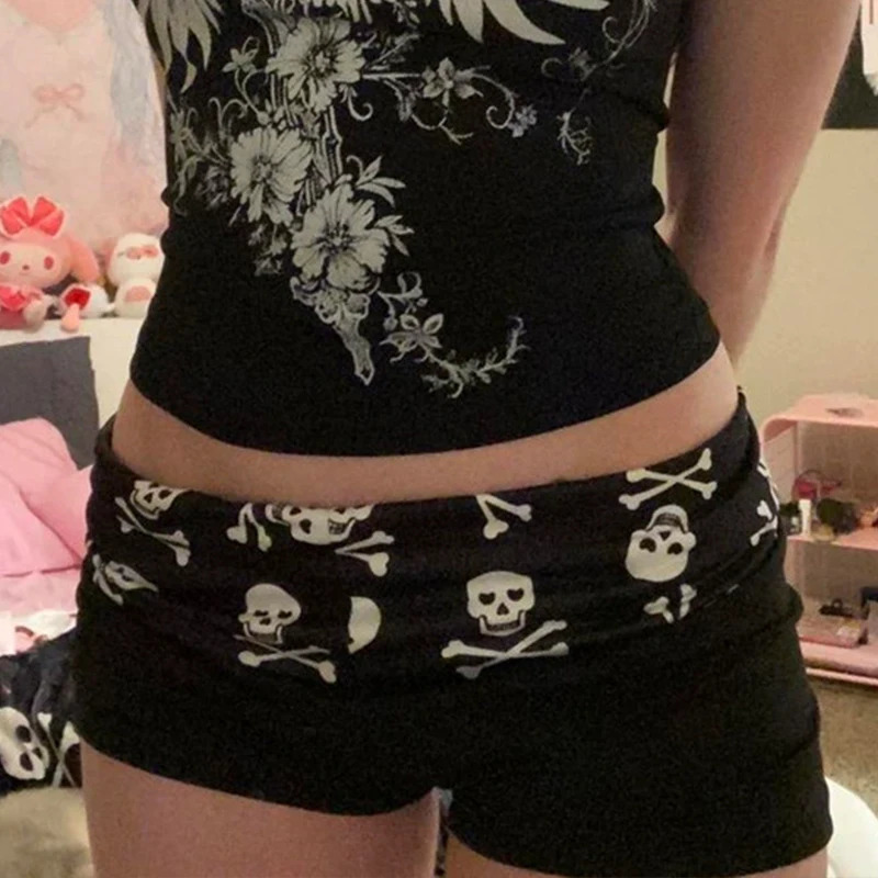 Skull Printing Shorts Casual Fashion Color Block Y2K Sexy Slim Versatile Streetwear Low Waist Solid American Women Clothes 260928