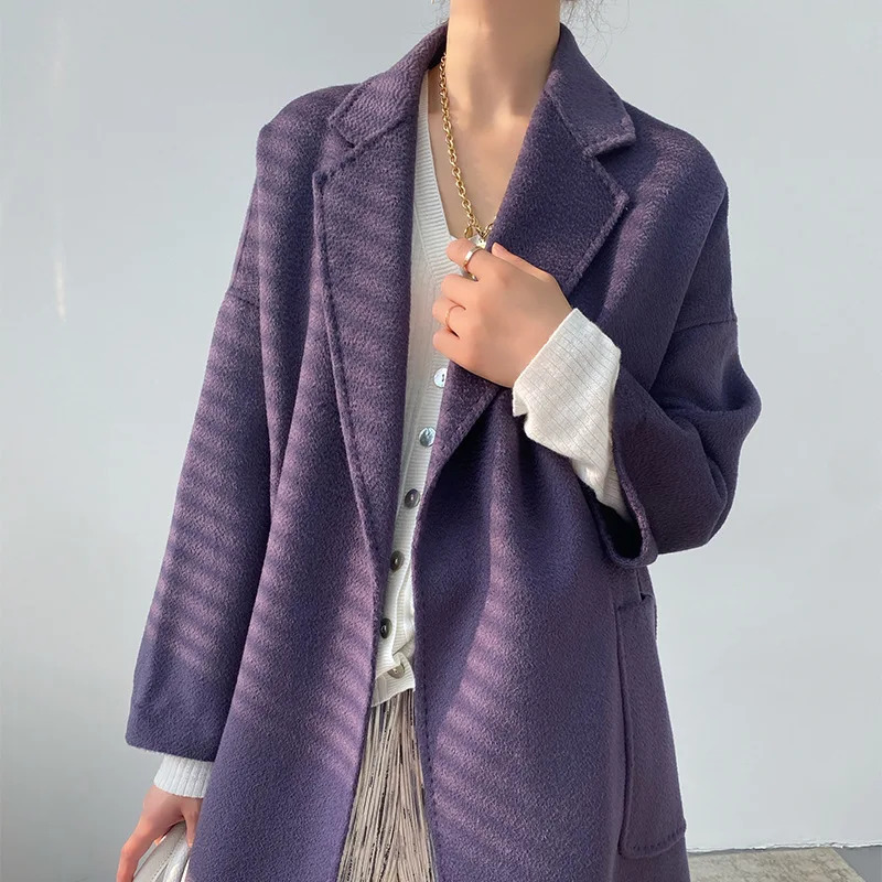 Women Elegant Woolen Coats Midi Length 100% Wool Woolen Coat With Belt Cashmere Coat Veste Femme Tops 260920