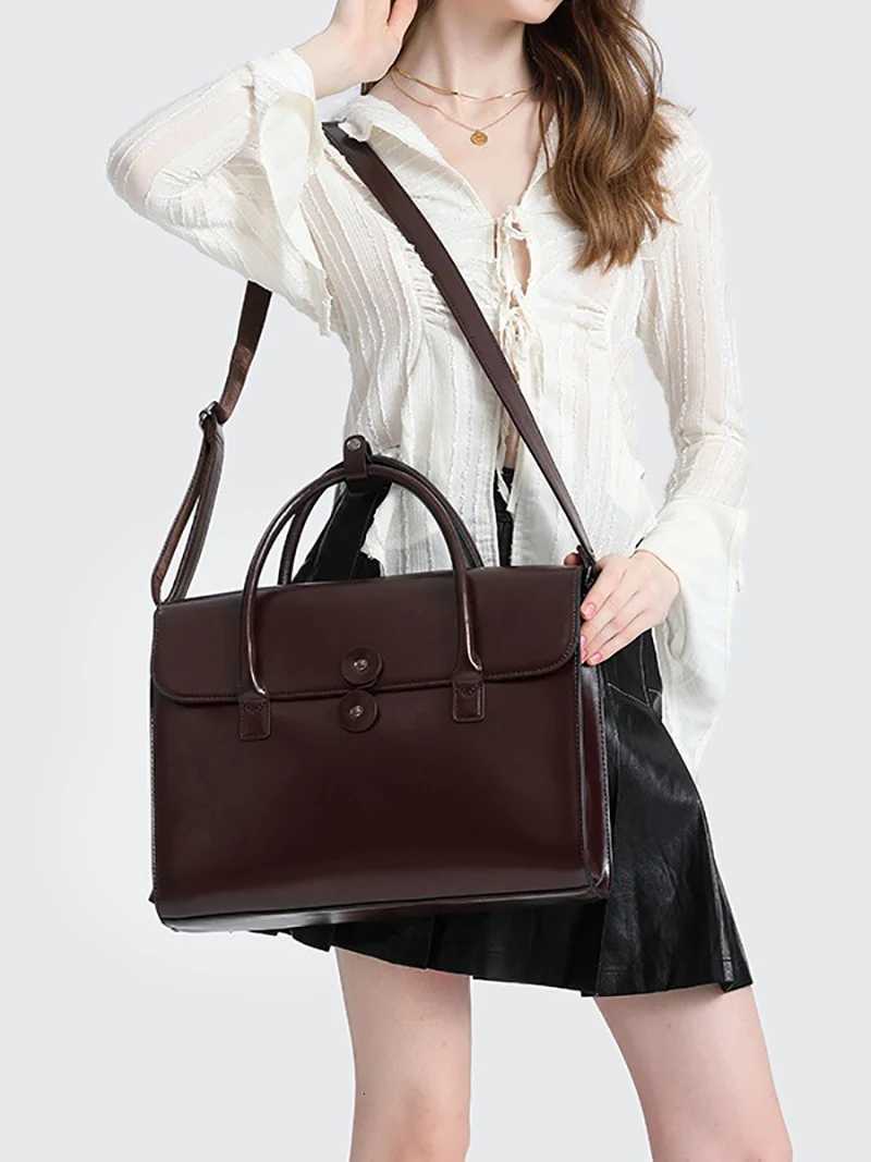 Briefcases Women's Fashion Briefcase Genuine Leather Vintage Office Business OL High Quality Shoulder 14 inch Laptop Messenger Bag H260923