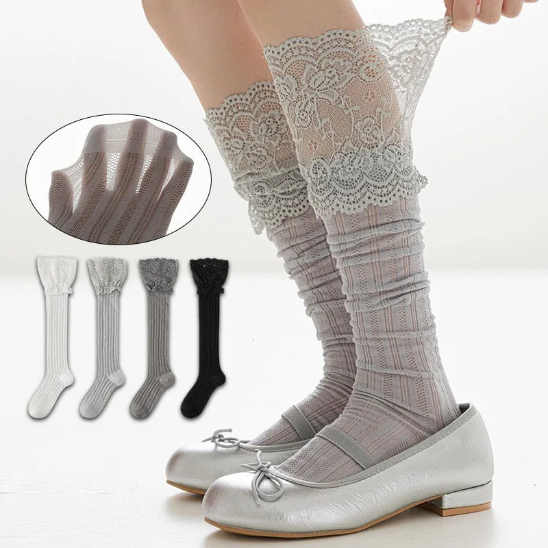 Women Lolita Style LaceTrimmed OverTheKnee Socks UltraThin High Quality Breathable Fashionable Casual Sock Comfortable Easy 260924