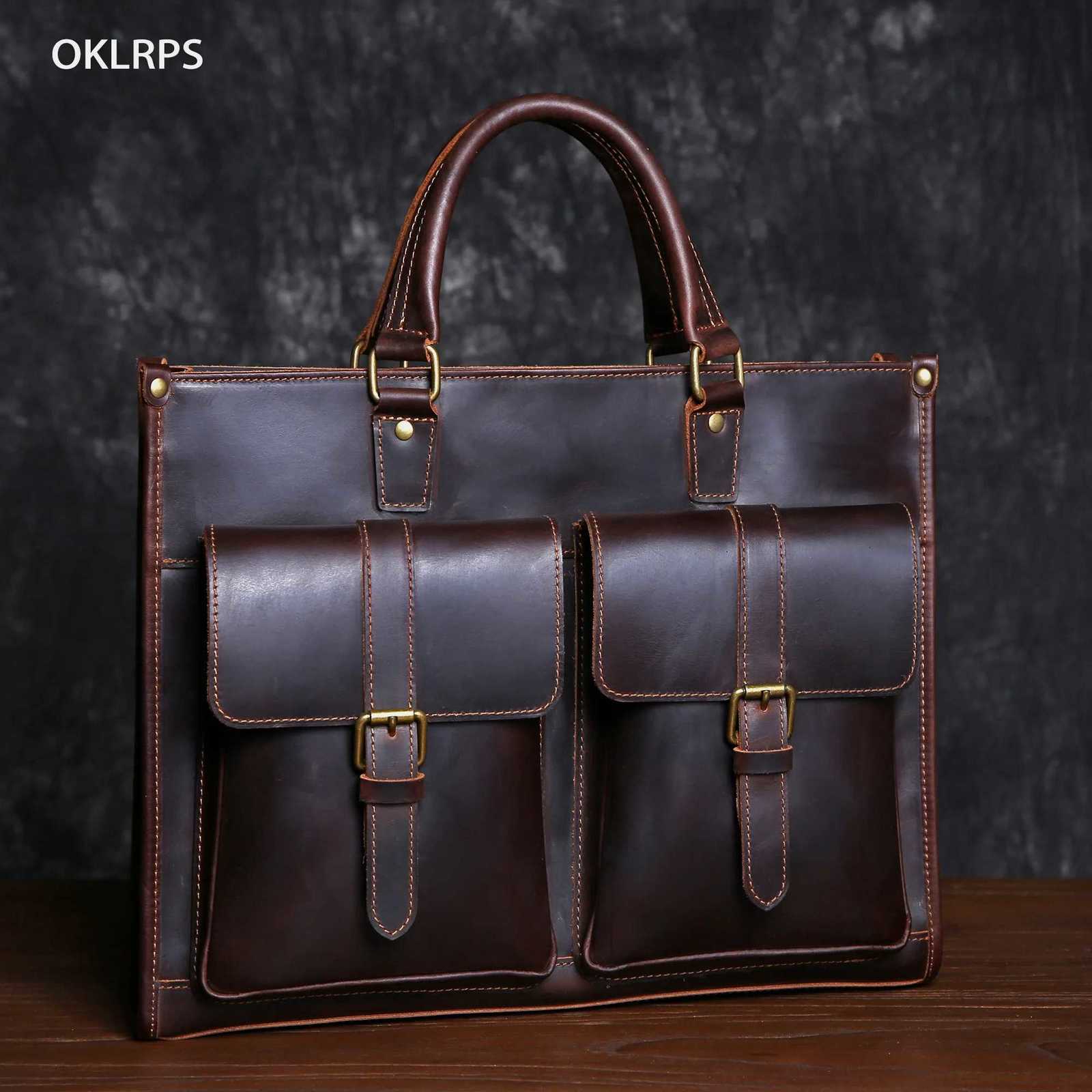 Briefcases Mad Horse Leather Men's Tote Top Layer Cowhide Briefcase Leather 15 "Computer Bag Single Shoulder Crossbody Bag H260923