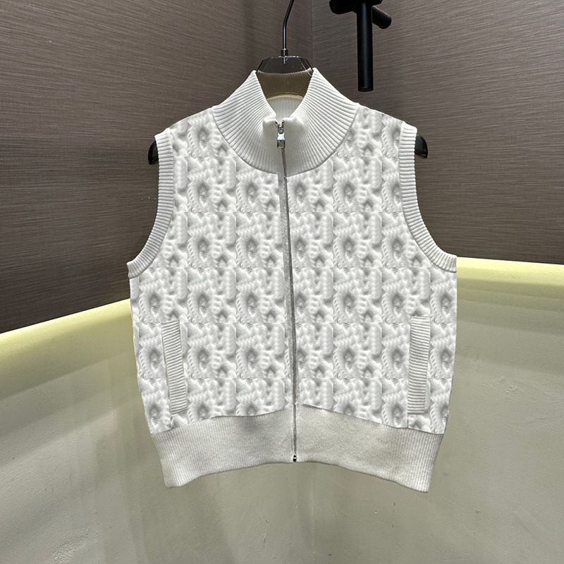 Stand Collar Knitted Vests For Women Jacquard Sleeveless Cropped Cardigan Autumn Commuting Daily Vintage Zipper Vest Jackets