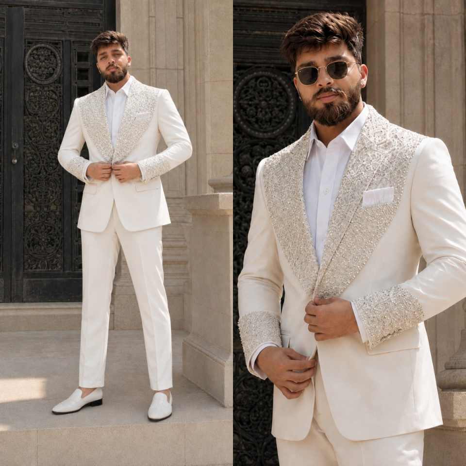 Shiny Mens Suits 2 Pieces Jacket Pants Single Breasted Sequin Diamond Formal Occasion Business Banquet Party Wear Customized