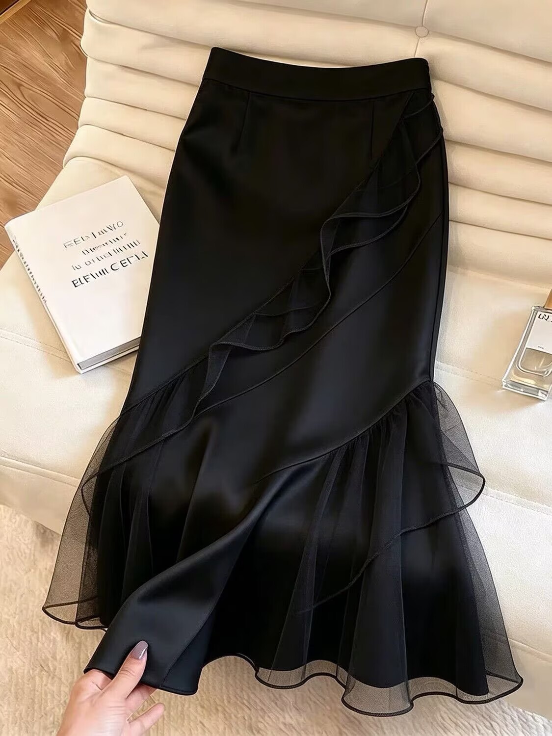 Black Slimming Mesh Acetate Halter Neck Dress Women's Fashionable Elegant Summer New High Waist Midi Skirt
