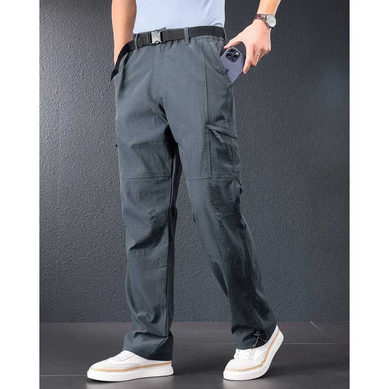Men's Pants Men's Loose Straight Softshell Cargo Pants Multi-Pocket Outdoor Hiking Climbing Wear Resistant Work Trousers For Spring Autumn