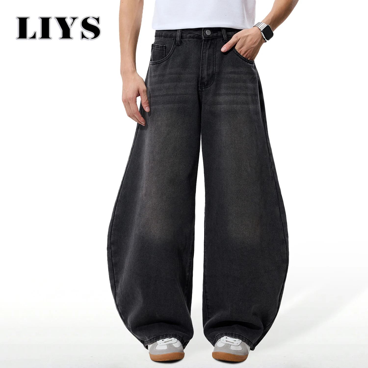 2026 Spring Summer Men's Retro Grey Black Baggy Wide Leg Jeans American Street Baggy Goth Pants Man ner Jeans Denim Pants 260923
