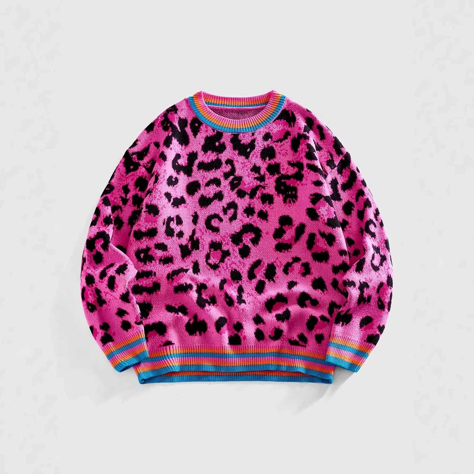 Sweaters Loose Men's Knitted Sweater Unisex Autumn Winter Warm Polar Fleece round Neck Long Sleeve Striped Color Block Leopard Print Fashion...