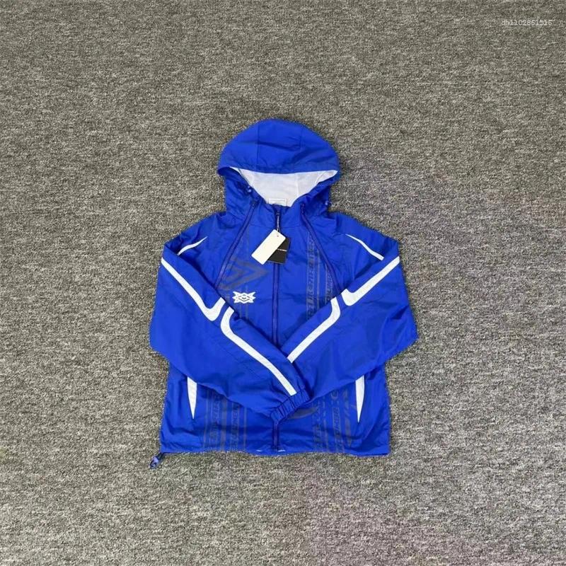 Men's Jackets Men Women Waterproof Hooded Jacket Blue With White Stripe And Star Loose Fit Casual Sportswear Outerwear