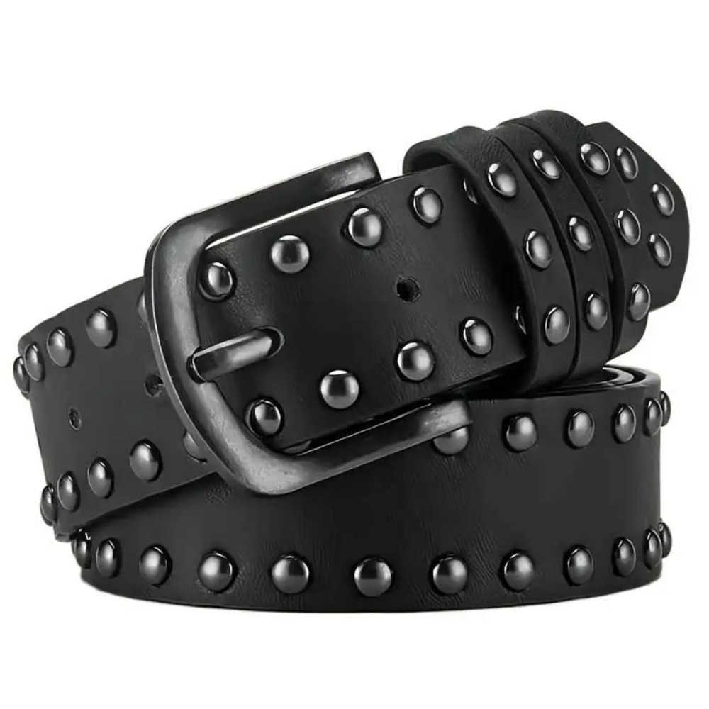 Punk Belts Studded Y2K Belt Vintage Gothic Rock Black PU Leather Waist Belt Adjustable for Jeans Pants Cosplay Party Streetwear J260923