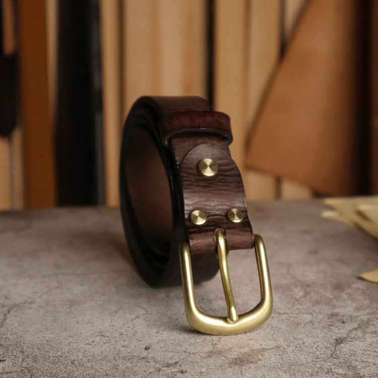 Artistic leather belt women, genuine leather, American retro style, top-grain pure cowhide, student-style, a copper buckle, versatile for pairing wi