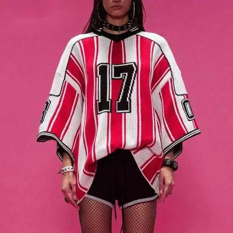 Sweaters Men's Men's 2024 New American Baseball Sports Knitted Sweater High Street Half Sleeve Striped Design V-neck Tops Trendy 23IPU C26