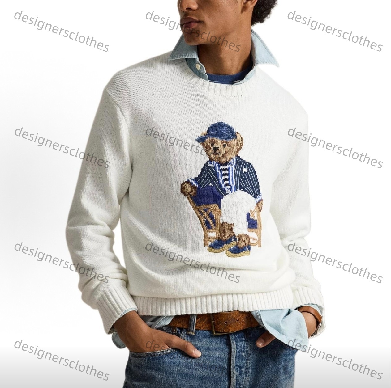 26FW Top Luxury Designer Mens Sweaters Crew Neck Knitted Bear Jumpers American Flag Trendy HighEnd Comfortable Cotton Men Horse Pullover Sweatshirts