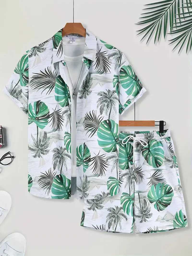 Men's And Women's Summer Short Sleeve Suit Seaside Irregular Design Pattern Print Fashion Button-Down Shirt Tops Sleeve Shorts T260924