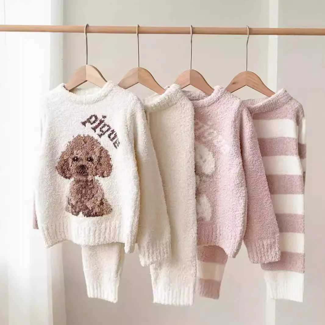 Sleep Lounge Women's Gelato Pique Homme 2026 Fall and Winter Family Soft Half Velvet Kids Cartoon Teddy Home Clothes Pajamas Suit Heattech Long