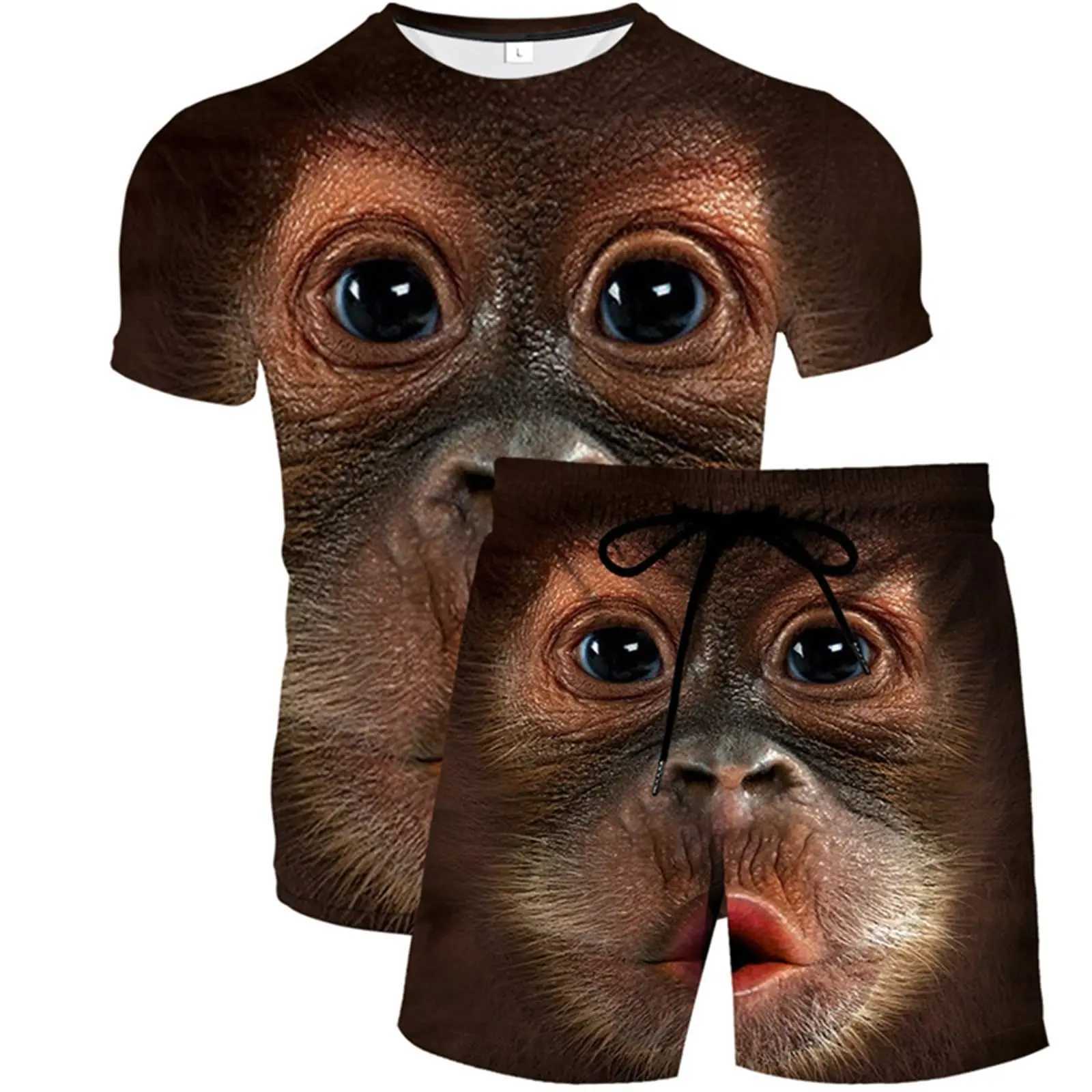 Monkey Animal Tracksuit Gorilla 3D Print Men's Beach Suit Short Sleeve T-Shirts Shorts Sets Street Sportswear Kid Suits Clothing T260924