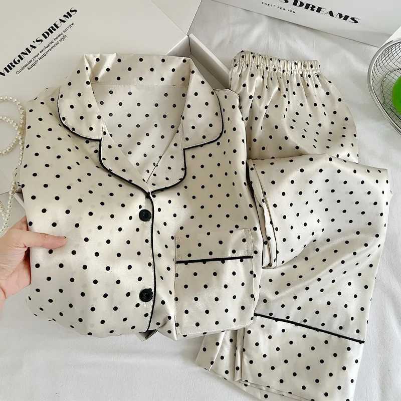 Women's Sleep Lounge Autumn New Women's Pajamas Loungewear Simple Senior Polka Dots Ins Wind Long-Sleeved Ice Silk Pajamas Loungewear Suit