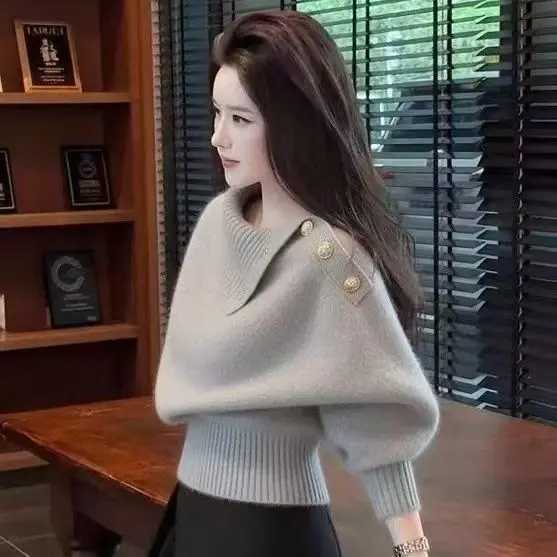 Women's Sweaters Women's High Collar Knitted Sweater Non-Balloning Autumn Winter Fashionable Premium Quality Long Sleeve Crew Neck Top H26